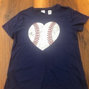 Navy Baseball Heart Tee Shirt size Medium